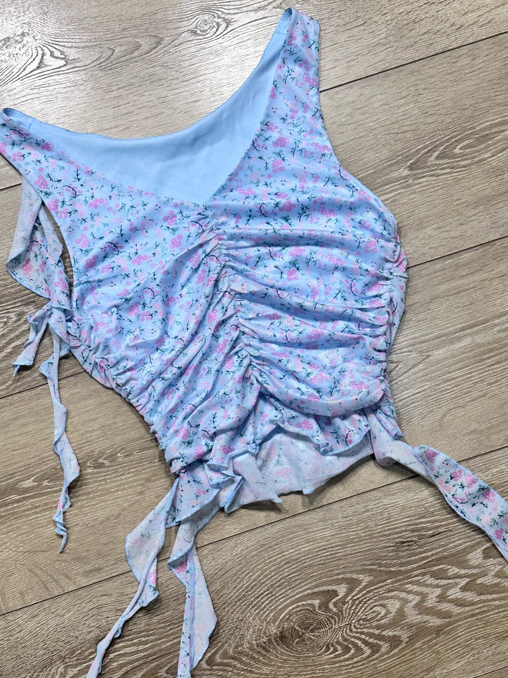 Lush Mesh Ditsy Floral Ruched Tank Top Ruffled - Picture 13 of 14